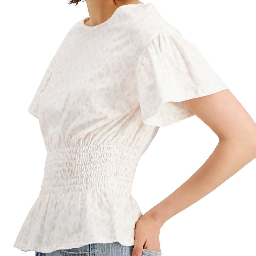 INC International Concepts Cotton animal Print Smock-Waist Top Sz L new